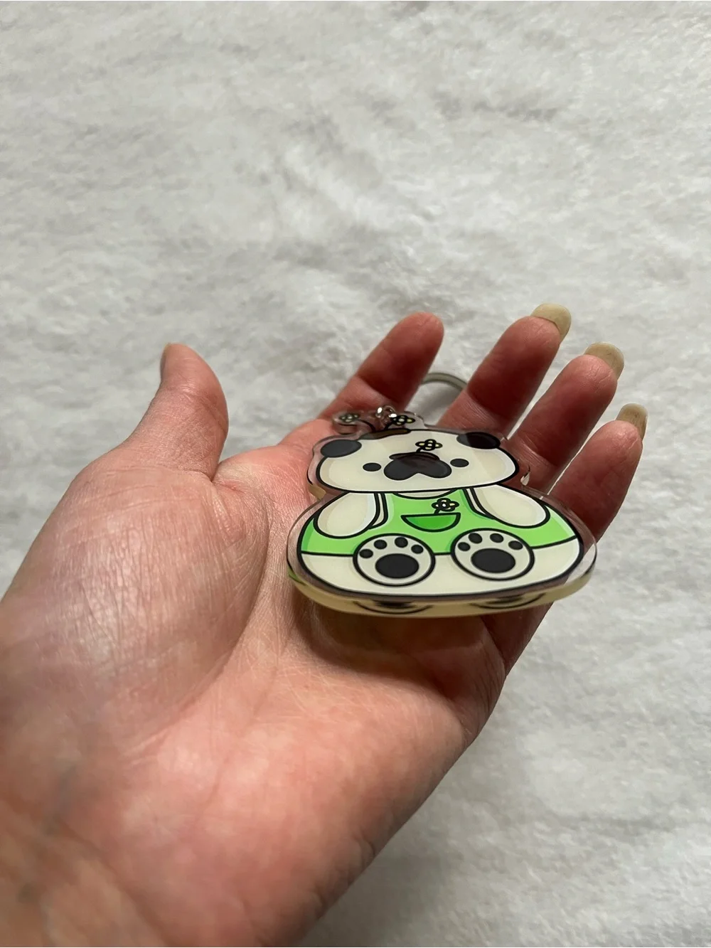 Pug fawn color Cute Pug Keychain - Green Pug Charm. Acrylic flat color.
